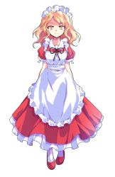 Rule 34 | 1girl, alphes (style), apron, blonde hair, dairi, full body, highres, long hair, looking at viewer, maid, maid apron, maid headdress, parody, puffy short sleeves, puffy sleeves, shoes, short sleeves, smile, solo, standing, style parody, touhou, touhou (pc-98), transparent background, yellow eyes, yumeko (touhou)