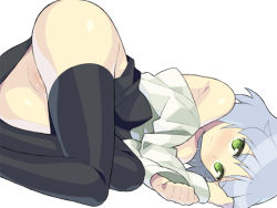 Rule 34 | 00s, 1girl, ass, black pantyhose, blush, bottomless, censored, green eyes, grey hair, hip focus, itsumo nokoru, pantyhose, pussy, sanya v. litvyak, short hair, solo, strike witches, thighhighs, wide hips, world witches series