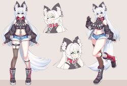 Rule 34 | 1girl, absurdres, animal ear fluff, animal ears, asymmetrical legwear, boots, breasts, chain, character request, collar, detached sleeves, full body, guriguri (arayotto4351), highres, indie virtual youtuber, large breasts, long hair, looking at viewer, mismatched legwear, multiple views, paw shoes, second-party source, tail, virtual youtuber, white hair