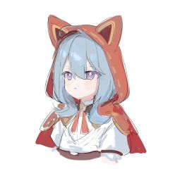 Rule 34 | 1girl, absurdres, ahoge, animal ears, animal hood, blush, capelet, cropped torso, fake animal ears, grey hair, griseo, griseo (starry impression), hair between eyes, highres, honkai (series), honkai impact 3rd, hood, hood up, hooded capelet, parted lips, puffy short sleeves, puffy sleeves, purple eyes, red capelet, roena, shirt, short sleeves, simple background, sketch, solo, upper body, white background, white shirt