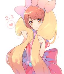 Rule 34 | 10s, 1girl, bad id, bad twitter id, bow, candy lapin (show by rock!!), dated, dress, hair bow, heart, long hair, mayachi (amuriya), multicolored hair, show by rock!!, smile, solo, spoken heart, twintails, twintails day, yellow eyes