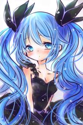 Rule 34 | 1girl, :o, absurdly long hair, absurdres, aqua eyes, aqua hair, artist name, artist request, bare shoulders, black dress, black skirt, blue eyes, blue hair, breasts, cleavage, dress, female focus, frilled dress, frills, hatsune miku, highres, long hair, parted lips, rin foxy, shinkai shoujo (vocaloid), skirt, small breasts, solo, twintails, very long hair, vocaloid, white background