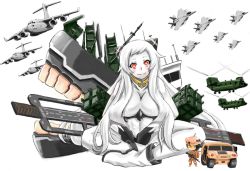 Rule 34 | 10s, 1boy, 1girl, abyssal ship, aircraft, airfield princess, airplane, armor, bad id, bad pixiv id, black gloves, black hands, boeing, boeing c-17, boeing defense, space &amp; security, boots, breastplate, breasts, car, ch-47 chinook, chibi, colored extremities, colored skin, crest, f-15, f-15 eagle, gloves, glowing, glowing eyes, goggles, goggles on headwear, headset, helicopter, helmet, horns, humvee, kantai collection, knee pads, large breasts, long hair, military, military uniform, military vehicle, motor vehicle, pale skin, personification, red eyes, saizu nitou gunsou, sgt.size, solo focus, teeth, truck, uniform, vehicle, white hair, white skin