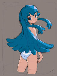 Rule 34 | 10s, 1girl, blue eyes, blue hair, happinesscharge precure!, long hair, looking at viewer, looking back, matching hair/eyes, one-piece swimsuit, precure, rohitsuka, school swimsuit, shirayuki hime, sketch, smile, solo, swimsuit, white school swimsuit, white one-piece swimsuit