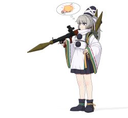 3girls absurdres blue_eyes explosion fire formicid grey_hair gun hand_on_own_hip hat highres hijiri_byakuren japanese_clothes kariginu kasodani_kyouko mononobe_no_futo multiple_girls pom_pom_(clothes) ponytail rocket_launcher rpg rpg-7 rpg_(weapon) smile tate_eboshi thinking thought_bubble touhou weapon white_background