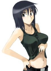 Rule 34 | 00s, 1girl, black eyes, blue hair, breasts, large breasts, looking at viewer, purple hair, school rumble, simple background, solo, suou mikoto (school rumble), tagme, tank top, white background