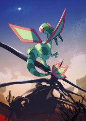 Rule 34 | aircraft, claws, commentary request, creatures (company), flygon, from below, game freak, gen 3 pokemon, helicopter, hemhemhoo, highres, looking up, moon, night, nintendo, no humans, outdoors, pokemon, pokemon (creature), sky, solo, standing