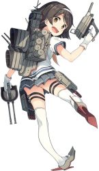 Rule 34 | 10s, 1girl, black hair, black skirt, brown eyes, full body, gloves, gun, hairband, holding, holding gun, holding weapon, kantai collection, looking at viewer, official art, open mouth, pleated skirt, shirt, short hair, skirt, solo, tanikaze (kancolle), thighhighs, transparent background, weapon, white gloves, white hairband, white shirt, white thighhighs