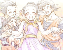 Rule 34 | 1girl, 3boys, :d, bakusou k, black eyes, black hair, bracelet, brothers, child, chinese clothes, closed eyes, couple, dragon ball, dragonball z, earrings, family, father and son, flower, happy, hetero, jewelry, mother and son, multiple boys, open mouth, short hair, siblings, smile, spiked hair