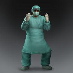 Rule 34 | 1boy, 3d, alternate costume, full body, gloves, gradient background, latex, latex gloves, male focus, mask, medical scrubs, mouth mask, pang tong, shin sangoku musou, solo, surgeon, surgical mask