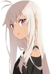 1girl akitetsu dark-skinned_female dark_skin flat_chest grey_hair hair_down long_hair looking_at_viewer matsukai_mao nijisanji open_mouth purple_eyes solo transparent_background upper_body virtual_youtuber