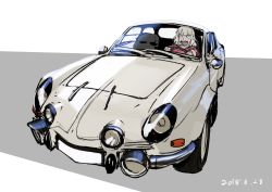 Rule 34 | 1girl, :o, bad id, bad twitter id, blouse, car, commentary, driving, highres, motor vehicle, naji yanagida, open mouth, original, race vehicle, racecar, red shirt, shirt, short hair, simple background, solo, vehicle focus, white hair, wide-eyed