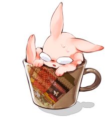 Rule 34 | 10s, animal focus, animalization, bad id, bad pixiv id, barnaby brooks jr., cup, glasses, mochi mocchi, no humans, rabbit, simple background, solo, sweat, tiger &amp; bunny, transparent background