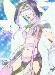 Rule 34 | 1girl, breasts, digimon, digimon (creature), digimon frontier, fairimon, fairy, fairy wings, gloves, head wings, highres, long hair, mask, medium breasts, navel, screencap, sky, third-party edit, toei animation, very long hair, wide hips, wings