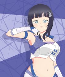 Rule 34 | 1girl, arm strap, artist name, artist request, asaka karin, bare shoulders, blue eyes, blue gloves, blue hair, blush, breasts, cleavage, collarbone, collared shirt, crop top, dark blue hair, detached sleeves, diverdiva, female focus, fingerless gloves, gloves, hair ornament, hairclip, hairpin, half-closed eyes, jewelry, looking at viewer, love live!, love live! nijigasaki high school idol club, love live! school idol festival, medium breasts, microskirt, miniskirt, mole, mole on body, mole on breast, necklace, parted lips, plaid, plaid skirt, pleated, pleated skirt, shirt, short hair, skirt, smile, solo, star (symbol), star necklace, tank top, triangle hair ornament, white skirt, white tank top