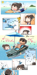 Rule 34 | 10s, 2girls, = =, aerial battle, aircraft, airplane, akagi (kancolle), alternate hairstyle, battle, bikini, brown hair, comic, dogfight, drink, hair up, highres, historical name connection, kaga (aircraft carrier), kaga (kancolle), kantai collection, multiple girls, name connection, object namesake, one-piece swimsuit, personification, shiden (sashimi no wife), ship, side ponytail, smile, striped bikini, striped clothes, sunglasses, swimming, swimsuit, tan, umbrella, watercraft, | |