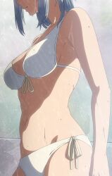 Rule 34 | bikini, breasts, dripping, jiisan baasan wakagaeru, medium breasts, saitou ine, screencap, showering, swimsuit, white bikini, white hair