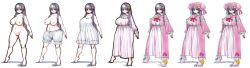Rule 34 | 1girl, absurdres, bespectacled, bloomers, bow, breasts, crescent, crescent hair ornament, dress, frilled dress, frilled sleeves, frills, glasses, hair ornament, hat, highres, hiro (h-net), large breasts, long hair, mob cap, multiple views, nipples, nude, patchouli knowledge, plump, purple eyes, purple hair, red bow, red ribbon, ribbon, see-through, tiptoes, touhou, underwear, variations
