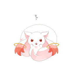 Rule 34 | 10s, :3, happy, izusetsu, kyubey, large tail, lowres, mahou shoujo madoka magica, mahou shoujo madoka magica (anime), no humans, open mouth, red eyes, simple background, solo, tail, white background