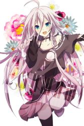 Rule 34 | 1girl, ahoge, beamed quavers, blonde hair, blue eyes, braid, choker, floral background, flower, highres, ia (vocaloid), long hair, musical note, off shoulder, open mouth, quaver, single thighhigh, skirt, solo, sotsunaku, thighhighs, treble clef, twin braids, twintails, vocaloid