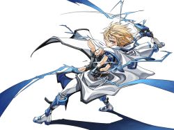 Rule 34 | 1boy, black gloves, blonde hair, blue eyes, closed mouth, coat, dong hole, electricity, fingerless gloves, full body, gloves, guilty gear, guilty gear x, guilty gear xx, highres, holding, holding sword, holding weapon, ky kiske, looking at viewer, male focus, pants, shadow, short hair, simple background, standing, sword, thunderseal, weapon, white background, white coat, white footwear, white pants