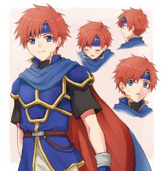 Rule 34 | 1boy, armor, blue armor, blush, closed eyes, fire emblem, fire emblem: the binding blade, headband, looking at viewer, male focus, multiple views, nintendo, red hair, roy (fire emblem), short hair, simple background, smile, wspread