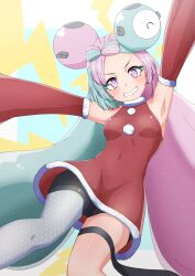 Rule 34 | 1girl, absurdres, alternate costume, armpits, blue hair, breasts, christmas dress, creatures (company), detached sleeves, game freak, highres, iono (pokemon), kamidan, multicolored hair, nintendo, pink eyes, pink hair, pokemon, pokemon sv, santa costume, small breasts, smile, solo, teeth, two-tone hair, v-shaped eyebrows