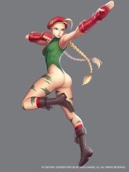 Rule 34 | 1girl, beret, boots, braided pigtails, cammy white, camouflage, capcom, hat, leotard, street fighter