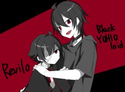 Rule 34 | 2boys, bandages, black hair, choker, dark persona, hand on another&#039;s shoulder, male focus, mizuhoshi taichi, multicolored background, multiple boys, oliver (vocaloid), red eyes, vocaloid, yohioloid