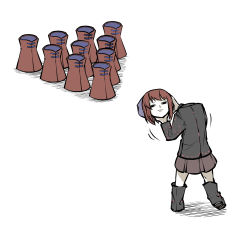 Rule 34 | 1girl, black eyes, black footwear, black shirt, blue bow, bow, bowling, bowling pin, closed mouth, disembodied head, full body, hair bow, highres, holding head, long sleeves, peroponesosu., pleated skirt, red hair, red skirt, sekibanki, shirt, short hair, simple background, skirt, solo, standing, touhou, white background