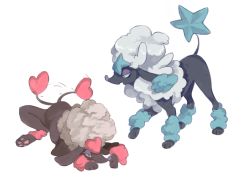Rule 34 | animal focus, creature, creatures (company), dog, full body, furfrou, furfrou (heart), furfrou (star), furfrou heart trim, furfrou star trim, game freak, gen 6 pokemon, heart, looking at another, meristem, motion lines, nintendo, no humans, pokemon, pokemon (creature), simple background, standing, star (symbol), white background