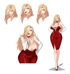 Rule 34 | 1girl, alisa (devil-v), blonde hair, breasts, cleavage, devil-v, hair over one eye, highres, huge breasts, original