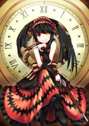 Rule 34 | 10s, 1girl, absurdres, bare shoulders, black bow, black footwear, black hair, boots, bow, chiiririn, closed mouth, date a live, dress, female focus, frilled dress, frills, goth fashion, gothic lolita, gun, hairband, heterochromia, highres, holding, holding gun, holding weapon, lolita fashion, lolita hairband, long hair, looking at viewer, smile, solo, tokisaki kurumi, twintails, weapon