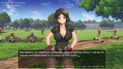 Rule 34 | black hair, breast pockets, fingerless gloves, game, gloves, green eyes, highres, smile, soldier, soldiers, text box, training