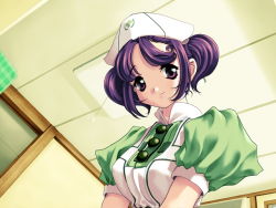Rule 34 | 1girl, brown eyes, brown hair, dress, hat, konsu konsuke, maria (private nurse), private nurse, short hair, solo, twintails