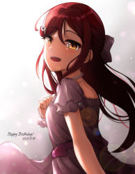 Rule 34 | 1girl, artist name, artist request, blush, braid, breasts, brown eyes, clenched hand, collarbone, crown braid, dress, female focus, frilled sleeves, frills, from behind, hair between eyes, hair ribbon, half updo, highres, jewelry, long hair, looking at viewer, looking back, love live!, love live! school idol festival, love live! sunshine!!, miniskirt, necklace, parted lips, pearl necklace, pianoforte monologue, pianoforte monologue (love live!), pink dress, pink ribbon, pink scrunchie, pink skirt, plaid, plaid dress, plaid skirt, pleated, pleated dress, pleated skirt, polka dot, polka dot scrunchie, pure phrase, pure phrase (love live!), red hair, ribbon, sakurauchi riko, scrunchie, short sleeves, skirt, small breasts, smile, solo, wrist scrunchie, yellow eyes