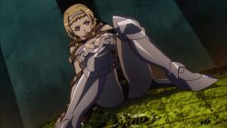 Rule 34 | 1girl, animated, animated gif, armor, blonde hair, blue eyes, breasts, cleavage, embarrassed, humiliation, large breasts, leina (queen&#039;s blade), peeing, queen&#039;s blade, sitting