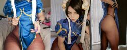 Rule 34 | 1boy, absurdres, all fours, androgynous, arm support, ass, black hair, bracelet, capcom, chinese clothes, chun-li, chun-li (cosplay), cosplay, darkwaifutrap, double bun, hair bun, highleg, highleg panties, highres, huge ass, jewelry, lips, looking at viewer, looking to the side, multiple views, panties, pantyhose, photo (medium), real life, shiny clothes, sitting, skin tight, solo, spiked bracelet, spikes, standing, street fighter, thong, thong under pantyhose, trap, underwear, wide hips