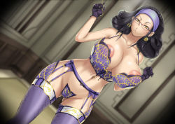 Rule 34 | 1girl, arecia al-rashia, black hair, breasts, c-string, covered erect nipples, curvy, electric sheep, final fantasy, final fantasy type-0, garter belt, glasses, gloves, hip focus, huge breasts, huge nipples, large areolae, lingerie, lips, looking at viewer, nipple slip, nipples, short hair, strapless bottom, thick thighs, thighs, underwear, wide hips, yellow eyes