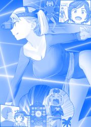 Rule 34 | 1boy, 2girls, backboob, beret, blue theme, blush, breasts, casino, castle of cagliostro, cleavage, commentary request, covering breasts, covering privates, fleeing, getsuyoubi no tawawa, glasses, hat, high heels, highres, himura kiseki, large breasts, laser, leotard, lupin iii, multiple girls, night-vision device, nose blush, open mouth, pantyhose, short hair, short twintails, smile, sweatdrop, tearing up, thinking, tongue, tongue out, twintails, wavy mouth
