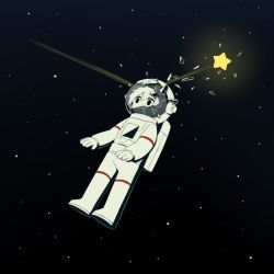 Rule 34 | 1boy, astronaut, avogado6, commentary, crack, cracked glass, debris, floating, glass shards, male focus, original, shooting star, solo, space, spacesuit, star (symbol), tagme