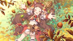 Rule 34 | 1girl, acorn, animal ears, brown hair, closed eyes, long hair, lying, official art, open mouth, outdoors, princess connect!, rin (princess connect!), squirrel girl