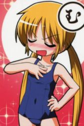 Rule 34 | blonde hair, blush, closed eyes, flat chest, green eyes, hayate no gotoku!, long hair, lowres, one-piece swimsuit, sanzen&#039;in nagi, school swimsuit, swimsuit, twintails