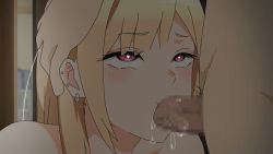 Rule 34 | 1boy, 1girl, animated, animated gif, bare shoulders, blonde hair, blush, censored, deepthroat, ear piercing, earrings, fellatio, hand on another&#039;s head, heart, heart-shaped pupils, highres, irrumatio, jewelry, kenzen-, kitagawa marin, looping animation, male pubic hair, mosaic censoring, nude, oral, penis, piercing, pink eyes, pubic hair, rolling eyes, saliva, sono bisque doll wa koi wo suru, symbol-shaped pupils, ugoira