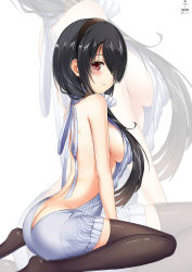 Rule 34 | 10s, 1girl, aran sweater, ass, backless dress, backless outfit, bare back, black hair, black thighhighs, blush, breasts, butt crack, cable knit, clock eyes, date a live, dress, eyes visible through hair, grey sweater, hair over one eye, hairband, heterochromia, highres, long hair, looking at viewer, meme attire, naked sweater, red eyes, ribbed sweater, sideboob, sitting, smile, sweater, sweater dress, symbol-shaped pupils, thighhighs, tokisaki kurumi, turtleneck, turtleneck sweater, twintails, virgin killer sweater, wariza, yellow eyes, z1npool, zoom layer