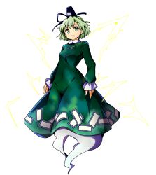 Rule 34 | 1girl, absurdres, baba (baba seimaijo), dress, electricity, full body, ghost, ghost tail, green dress, green eyes, green hair, hat, highres, japanese clothes, long sleeves, matching hair/eyes, short hair, soga no tojiko, solo, tate eboshi, touhou, transparent background