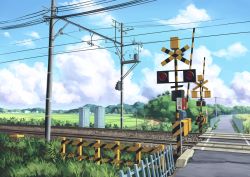 Rule 34 | cloud, day, eichisu, fence, grass, no humans, original, railroad crossing, railroad tracks, scenery, sign, sky