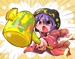 Rule 34 | 1girl, bowl, japanese clothes, mallet, miracle mallet, open mouth, purple eyes, purple hair, shinapuu, short hair, solo, sukuna shinmyoumaru, touhou, wide sleeves