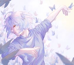 Rule 34 | 1boy, bob cut, bug, butterfly, closed eyes, daleth (sky: children of the light), dancing, grey hair, highres, insect, inverted bob, profile, short hair, sky: children of the light, solo, upper body, white hair