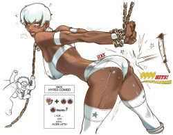 Rule 34 | 1990s (style), 1girl, 2boys, armband, armlet, arms behind back, ass, back, bdsm, blanka, blue eyes, bondage, bound, bra, breasts, cameo, capcom, chain, combo counter, dark skin, earrings, elena (street fighter), english text, figure, gameplay mechanics, garter straps, happy, heart, image sample, jewelry, johnrokk, large breasts, leaning forward, lingerie, looking at viewer, male hand, multiple boys, neck ring, ono yoshinori, paddle, panties, retro artstyle, short hair, simple background, slave, spanked, spanking, street fighter, street fighter ii (series), street fighter iii (series), street fighter iv (series), sweat, text focus, thighhighs, toned, tongue, tongue out, toy, trembling, underwear, underwear only, white background, white bra, white hair, white panties, white thighhighs, wristband
